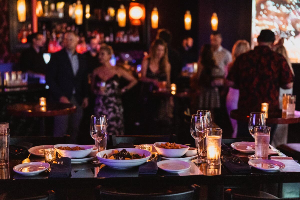 Table setting for a private event in the Scarlet room